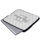  grijs Damask-patroonmonogram & naam Laptop Sleeve