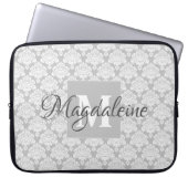  grijs Damask-patroonmonogram & naam Laptop Sleeve (Voorkant)