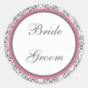 Grijs Damask (Roze) Bruiloft Sticker
