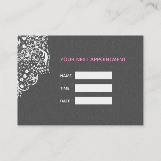 Grijs Damasks Wit  Kant-Afspraakkaart Afsprakenkaartje (Achterkant)