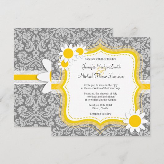  grijs damast met Daisy Kaart (Voorkant / Achterkant)