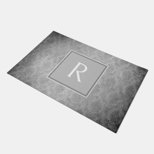 Grijs  Damast Monogram Deurmat (Schuin)