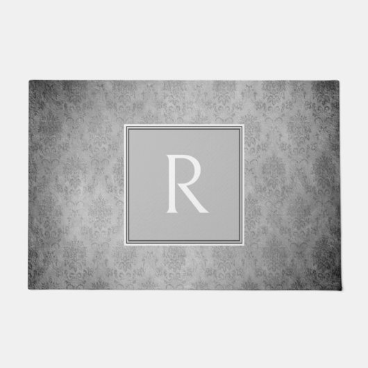 Grijs  Damast Monogram Deurmat (Voorkant)