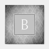 Grijs Damast Monogram Magnet (Voorkant)