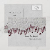 Grijs Damast Red Music Save the Date Aankondigingskaart (Voorkant / Achterkant)