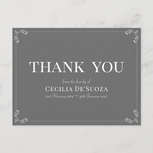 Grijs Dank u begrafenissympathie Eenvoudig Briefkaart (Voorkant)