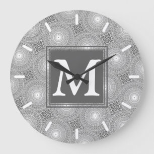 Grijs de cirkelspatroon van het monogram grote klok