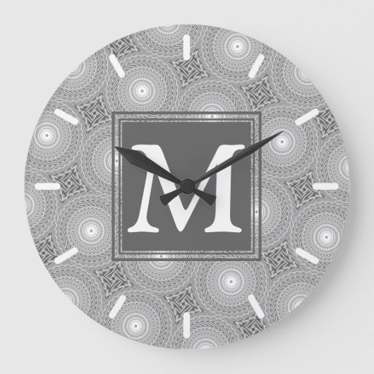 Grijs de cirkelspatroon van het monogram grote klok (Voorkant)