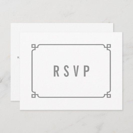 Grijs Deco Chic Bruiloft RSVP Briefkaart (Voorkant / Achterkant)
