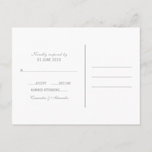 Grijs Deco Chic Bruiloft RSVP Briefkaart (Achterkant)