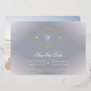 grijs deco monogram foto goud SAVE THE DATE Folie Uitnodiging