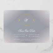 grijs deco monogram foto goud SAVE THE DATE Folie Uitnodiging (Voorkant)