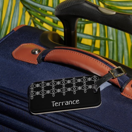 Grijs decoratief touw hekwerk zwart bagagelabel (Voorkant Insitu 3)