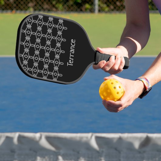 Grijs decoratief touw hekwerk zwart pickleball paddle (Insitu)