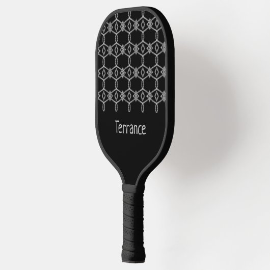 Grijs decoratief touw hekwerk zwart pickleball paddle (Links)