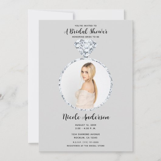 Grijs Diamant Bruiloft Bling Ring Vrijgezellenfees Kaart (Voorkant)