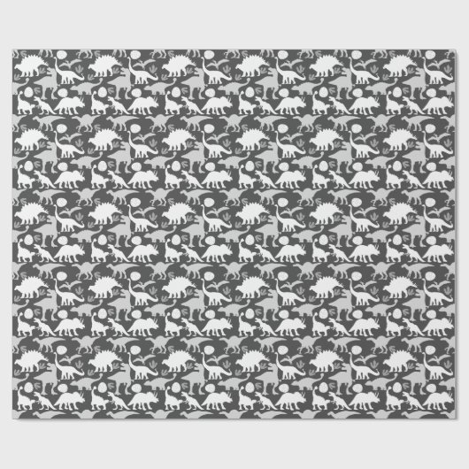 Grijs Dino Patroon D Grijs BG Cadeaupapier (Vlak)