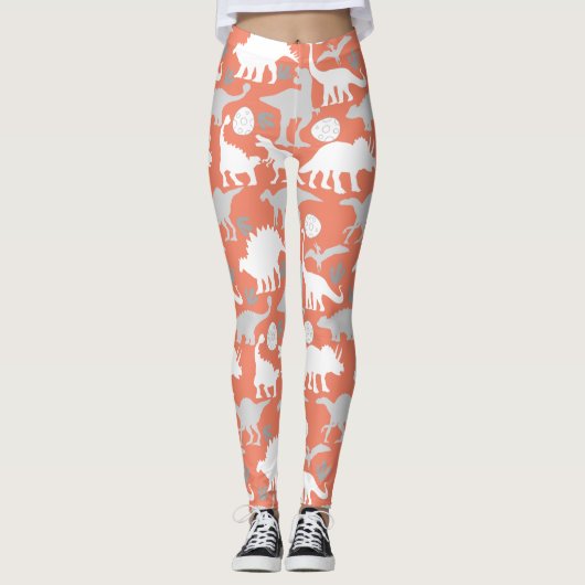 Grijs Dino Pattern Sinaasappel BG Leggings (Voorkant)