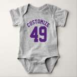 Grijs & Donker Paarse Baby | Sporttrui ontwerp Romper<br><div class="desc">Grijs & Donker Paarse Baby | Sport Jersey Design · Baby Football Bodysuit</div>