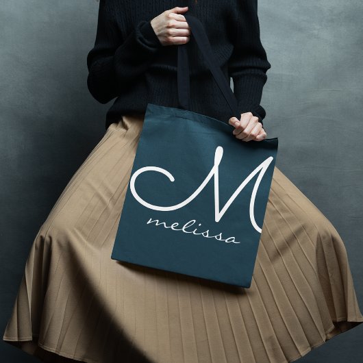 Grijs donkerblauwe Canvas tas met haar naam