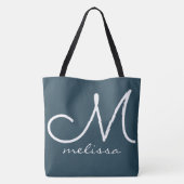 Grijs donkerblauwe Canvas tas met haar naam (Achterkant)