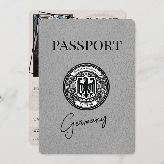 Grijs Duitsland paspoort Bewaar de datum Save The Date (Voorkant / Achterkant)