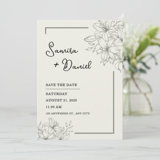 Grijs Eenvoudig Bruiloft Uitnodiging Portret (Staand voorkant)