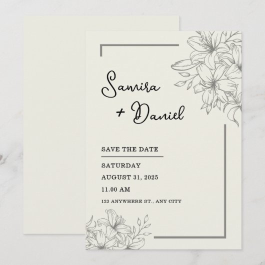 Grijs Eenvoudig Bruiloft Uitnodiging Portret (Voorkant / Achterkant)