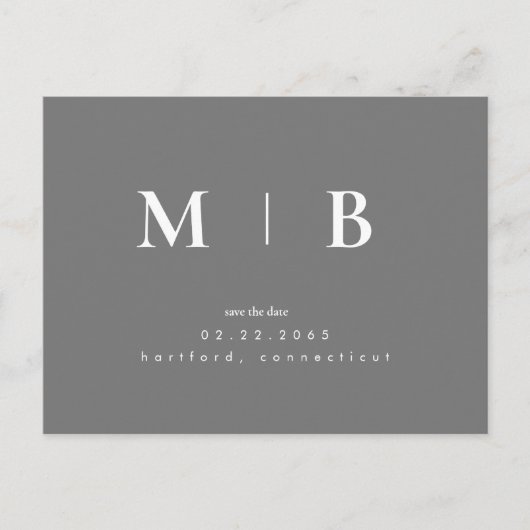 Grijs Eenvoudig eigentijdelijk Monogram sparen de Briefkaart (Voorkant)