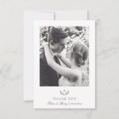 Grijs Eenvoudig Elegant Monogram Bruiloft 2 Foto Bedankkaart (Voorkant)