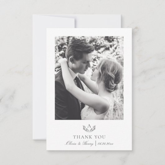 Grijs Eenvoudig Elegant Monogram Bruiloft 2 Foto Bedankkaart (Voorkant)