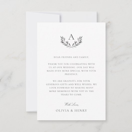 Grijs Eenvoudig Elegant Monogram Bruiloft Foto Bedankkaart (Achterkant)