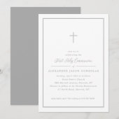 Grijs Eerste Heilige Communie Roze Kruis Eenvoudig Kaart (Voorkant / Achterkant)