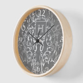 Grijs Elegant Bloei Monogram Klok (Hoek)