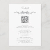 Grijs Elegant Bloemen QR Code Trouwdetails Informatiekaartje (Voorkant)