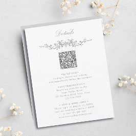 Grijs Elegant Bloemen QR Code Trouwdetails Informatiekaartje