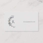 Grijs Elegant Bloemen Waterverf Botanische kuif Visitekaartje (Voorkant)