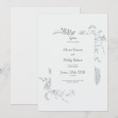  grijs elegant bloemenbruiloft kaart (Voorkant / Achterkant)