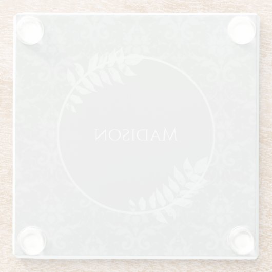 Grijs Elegant Damask gepersonaliseerd glas Onderze Glazen Onderzetter (Achterkant)