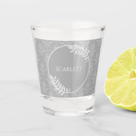 Grijs Elegant Damask - gepersonaliseerd heet glas (Voorkant)