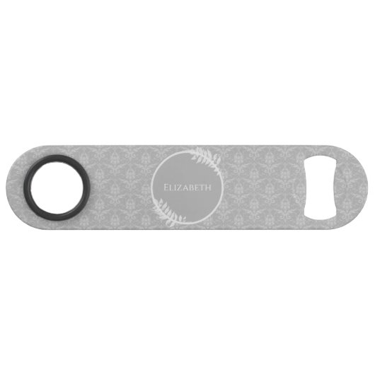 Grijs Elegant Damask Persoonlijke Bar Key Speed Flessenopener (Voorkant (Horizontaal))