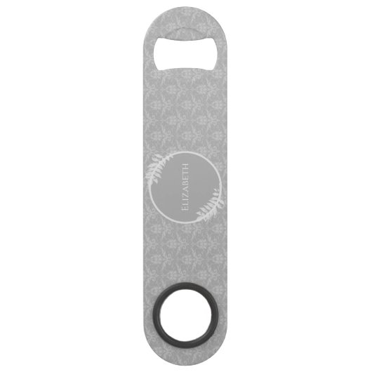 Grijs Elegant Damask Persoonlijke Bar Key Speed Flessenopener (Voorkant)