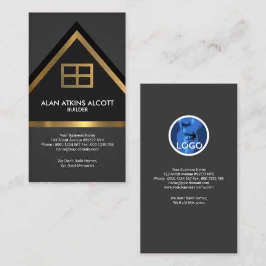 Grijs Elegant Faux Goud Huis Bouwer Bouw Visitekaartje (Voorkant / Achterkant)