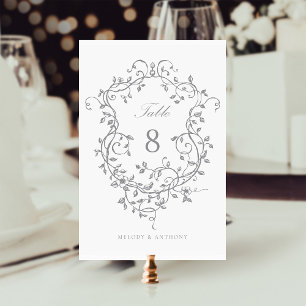 Grijs Elegant Frans Victoriaans Floral Crest Kaart