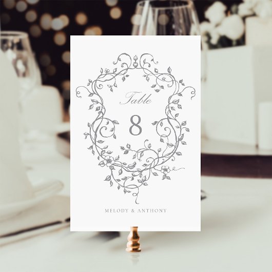 Grijs Elegant Frans Victoriaans Floral Crest Kaart