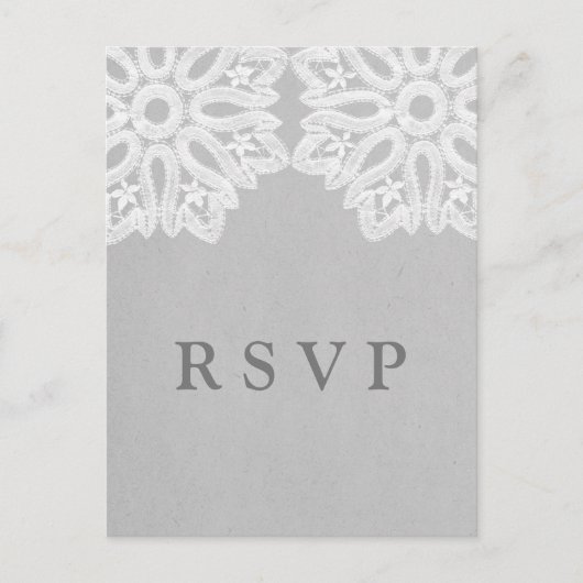 Grijs Elegant Lace RSVP Briefkaart (Voorkant)