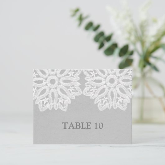 Grijs Elegant Lace Table Number Briefkaart (Staand voorkant)