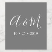 Grijs Elegant Monogram Bruiloft Wijn Label Etiket (Enkel label)