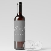 Grijs Elegant Monogram Bruiloft Wijn Label Wijn Etiket