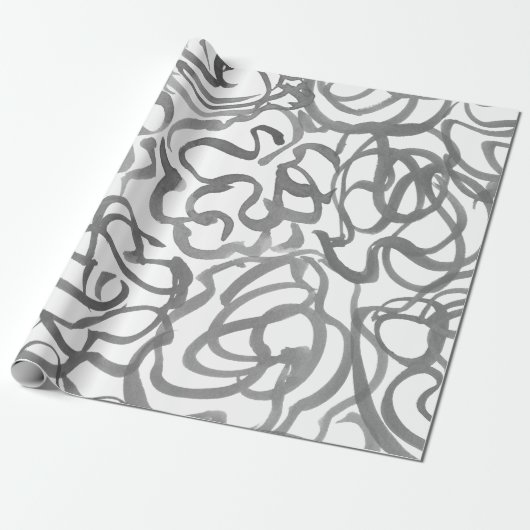 Grijs Elegant Neutrale Zwemmen Abstracte Waterverf Cadeaupapier (Uitgerold)